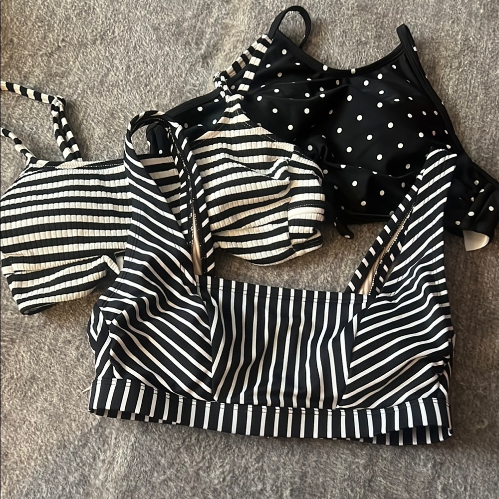 Women’s Black and White Striped and Polka Dot Bikini Tops